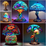 Vintage Stained Glass  Mushroom Resin Lamp