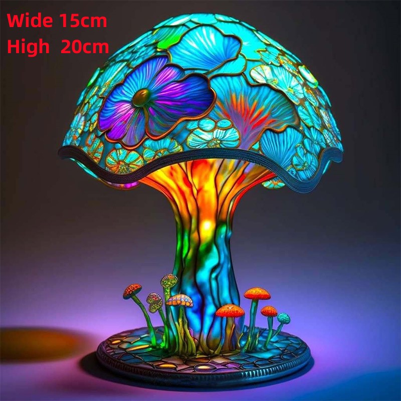 Vintage Stained Glass  Mushroom Resin Lamp