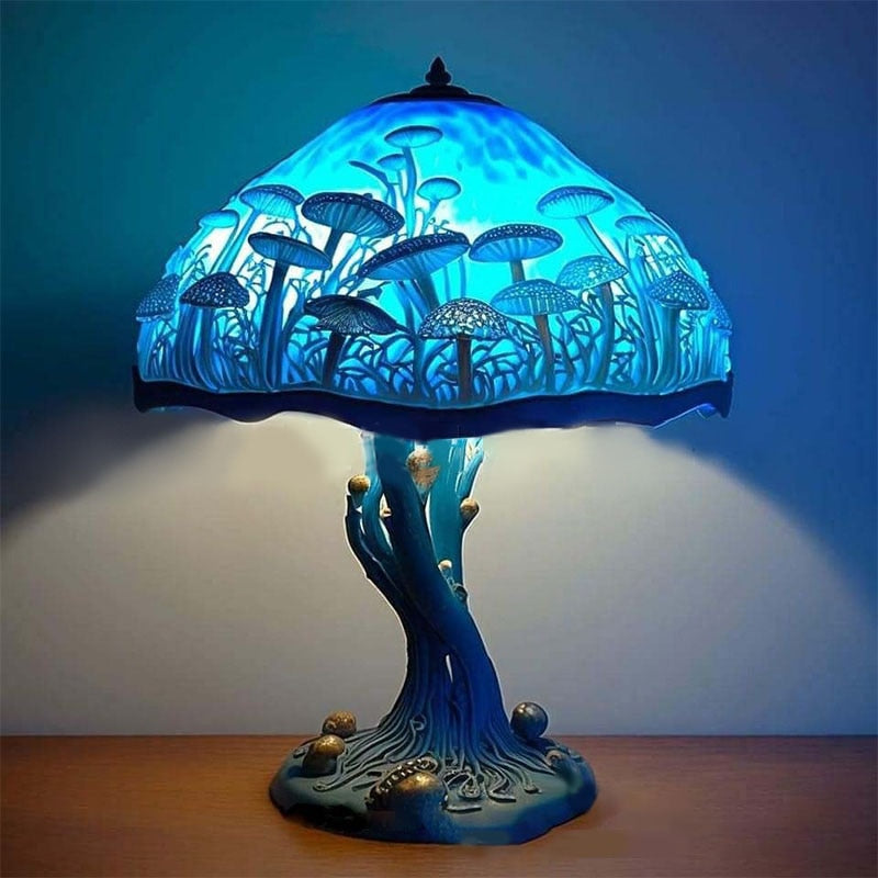 Vintage Stained Glass  Mushroom Resin Lamp