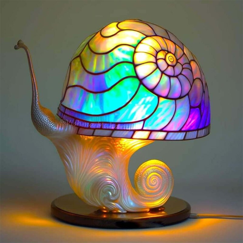 Vintage Stained Glass  Mushroom Resin Lamp