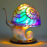 Vintage Stained Glass  Mushroom Resin Lamp