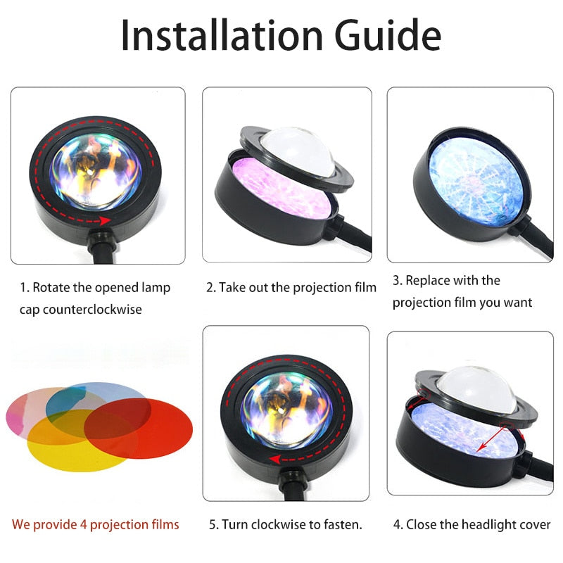 Sunset Lamp Led Projector Remote Control Rainbow Atmosphere Night Light Photographic Home Background Wall Decoration Lamp