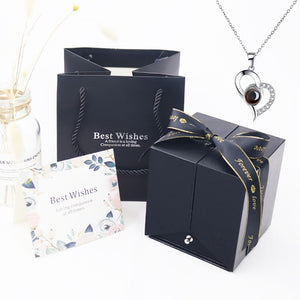 Valentine's Day Rose in Luxury Box with Love Projection Necklace in 100 Languages