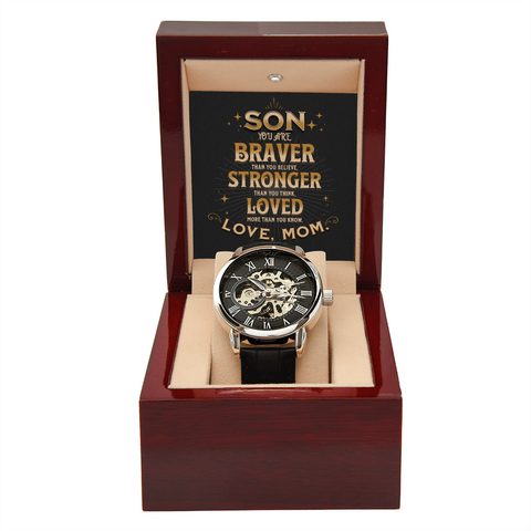 Men's Openwork Watch for Son with Greeting Card