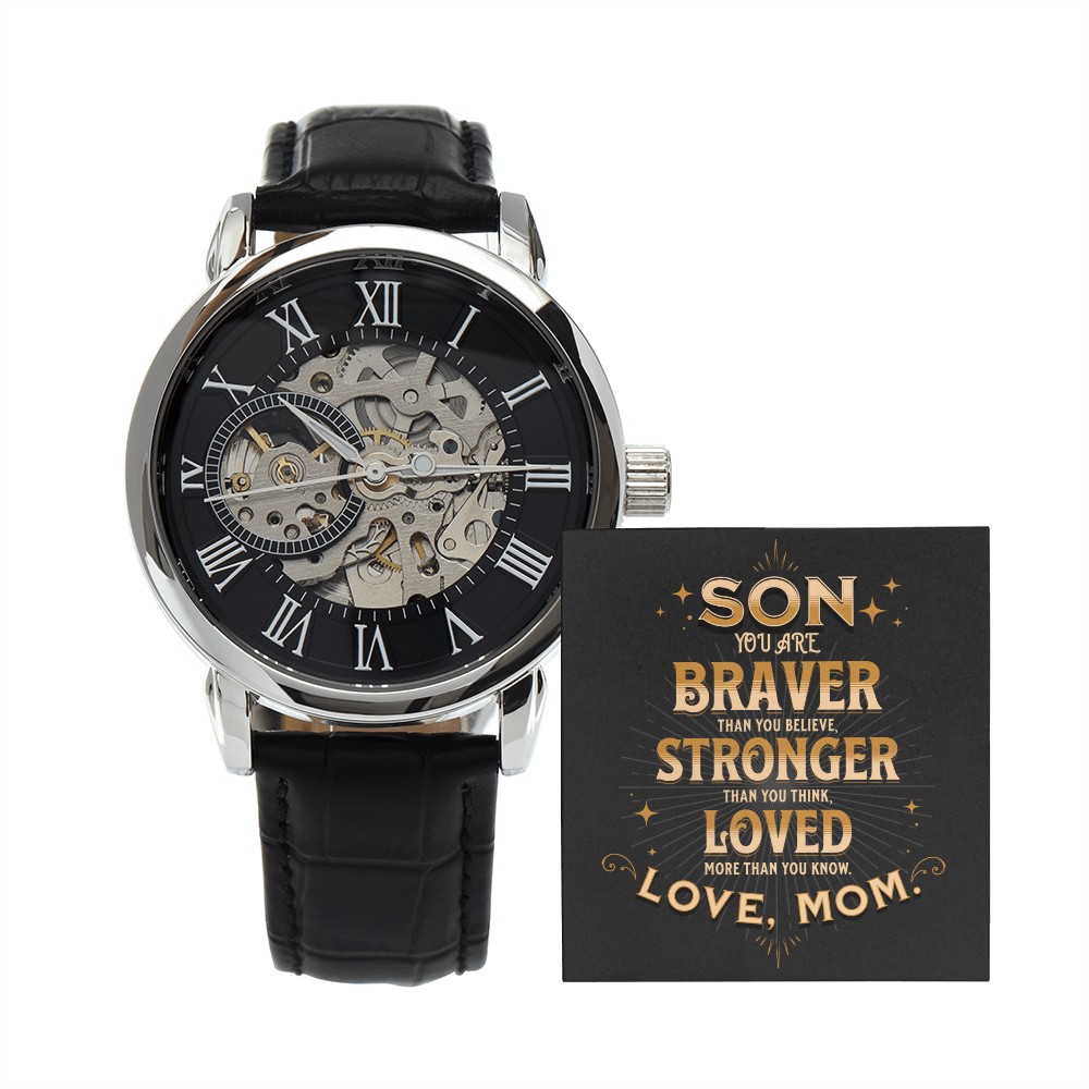 Men's Openwork Watch for Son with Greeting Card