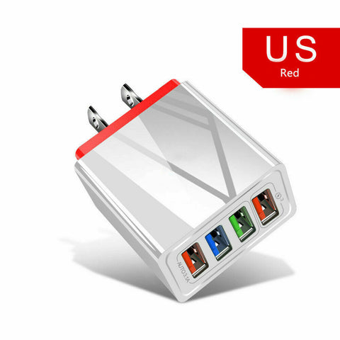 4 Multi-Port Fast Quick Charge 3.0 Wall Charger USB Hub Power Adapter