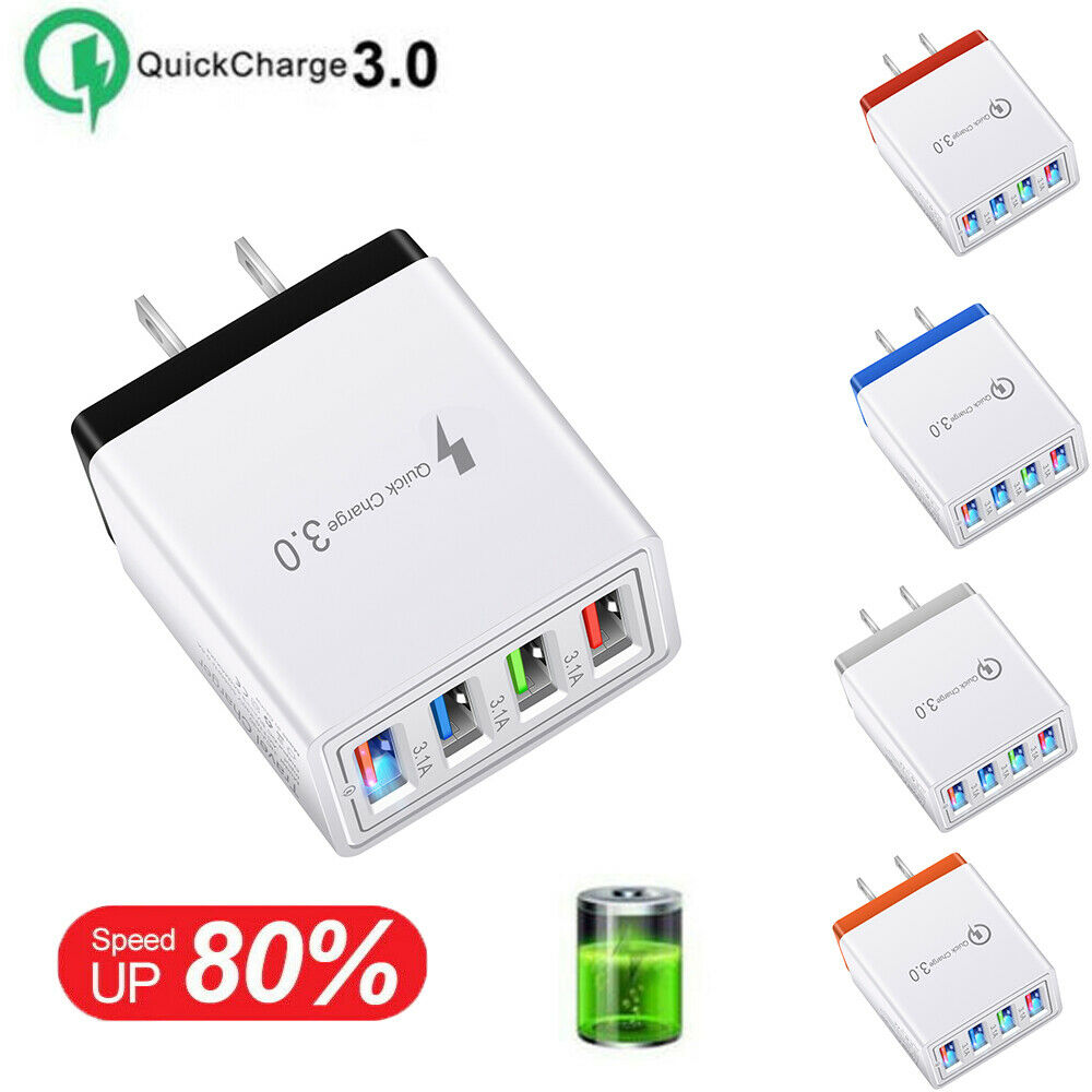 4 Multi-Port Fast Quick Charge 3.0 Wall Charger USB Hub Power Adapter