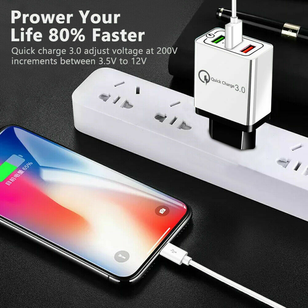4 Multi-Port Fast Quick Charge 3.0 Wall Charger USB Hub Power Adapter