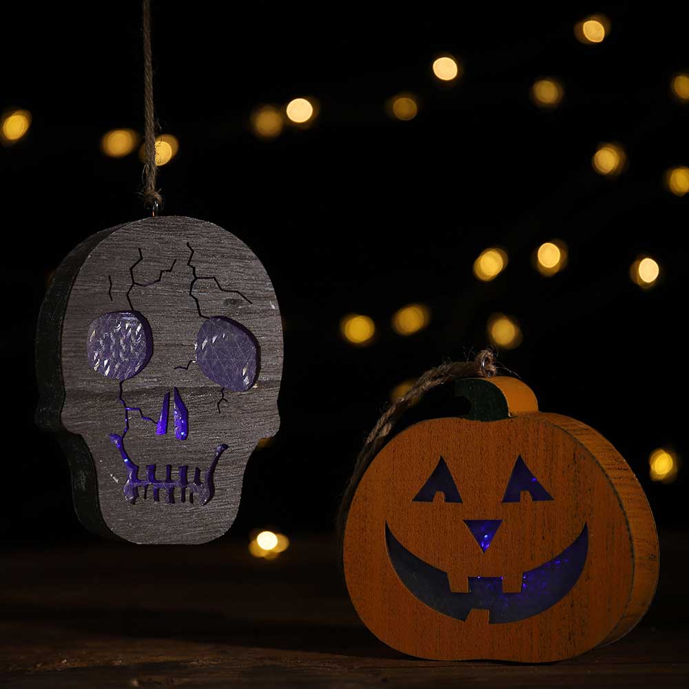 Halloween Wooden Pumpkin and Skull Lanterns