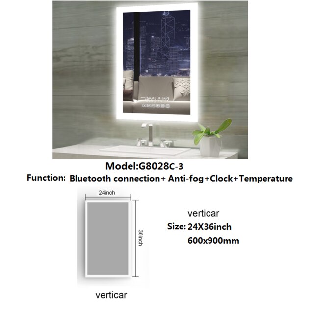 LED Smart Bathroom Anti-Fog Bluetooth Mirror