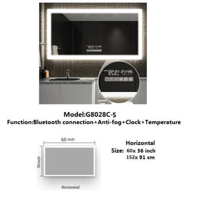 LED Smart Bathroom Anti-Fog Bluetooth Mirror