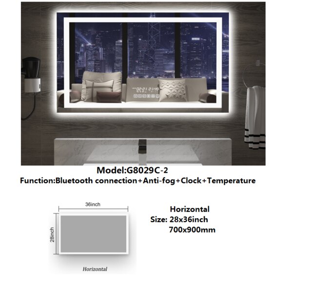 LED Smart Bathroom Anti-Fog Bluetooth Mirror