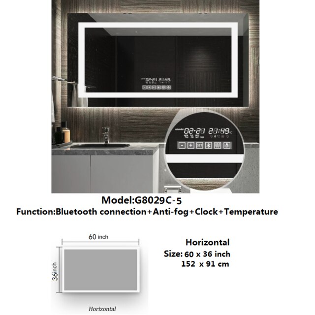 LED Smart Bathroom Anti-Fog Bluetooth Mirror