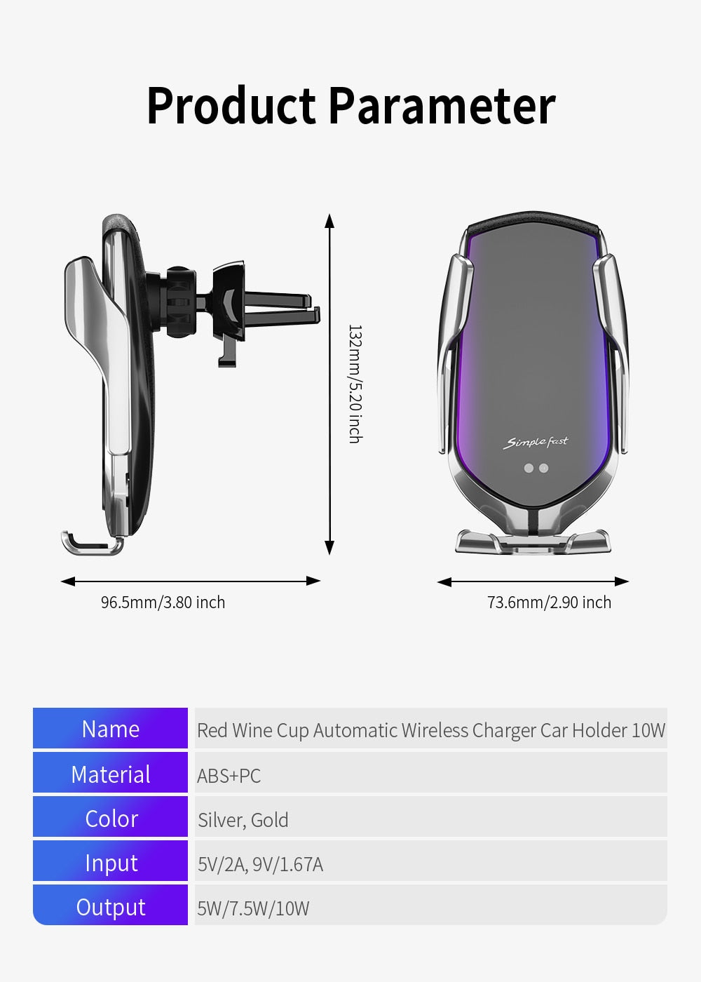 Automatic Clamping QI Wireless Car Charger Holder For iPhone 8 X XR XS 11 Samsung S20 S10 S9