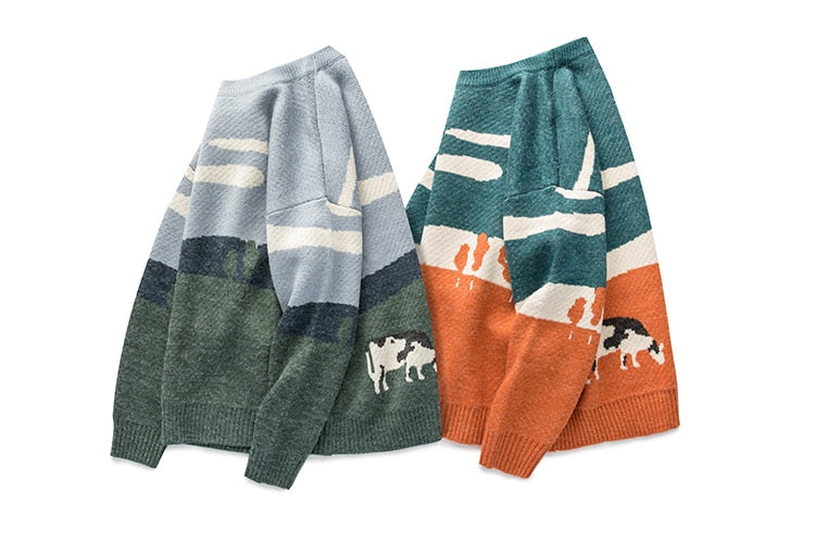 Happy Cute Cows Unisex Long Sleeves Pullover Sweater