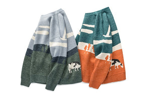 Happy Cute Cows Unisex Long Sleeves Pullover Sweater