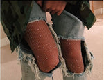 Women High Waist Diamond  Sparkle Rhinestone Fishnet Stockings