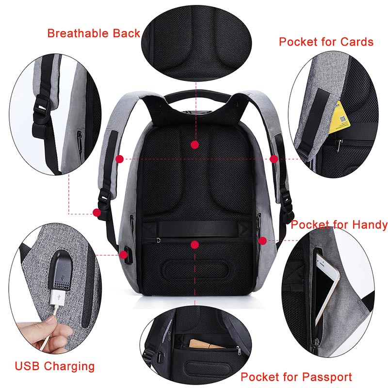 Waterproof Anti Theft Backpack 15.6" USB Charge