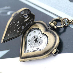 Locket Watch Necklace Antique Bronze Filigree Heart - Timeless Treasure
