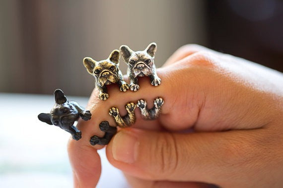French Bulldog Retro Gold & Silver Adjustable Ring