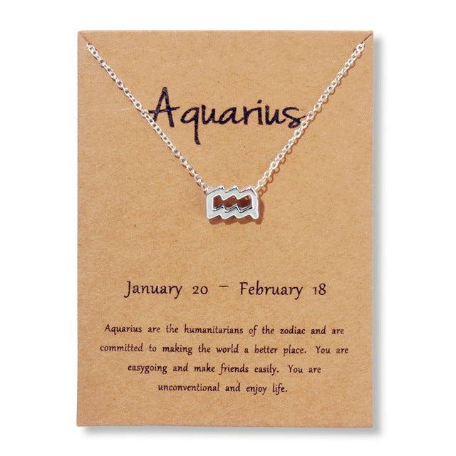 12 Zodiac Sign Necklace with Gold Card