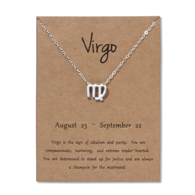 12 Zodiac Sign Necklace with Gold Card